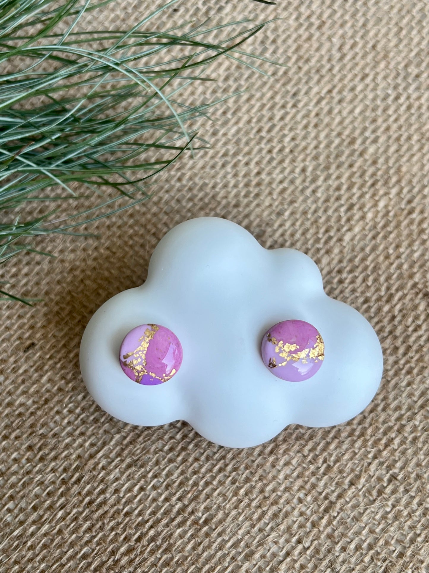 Faux Pink Marble Studs with a Touch of Gold