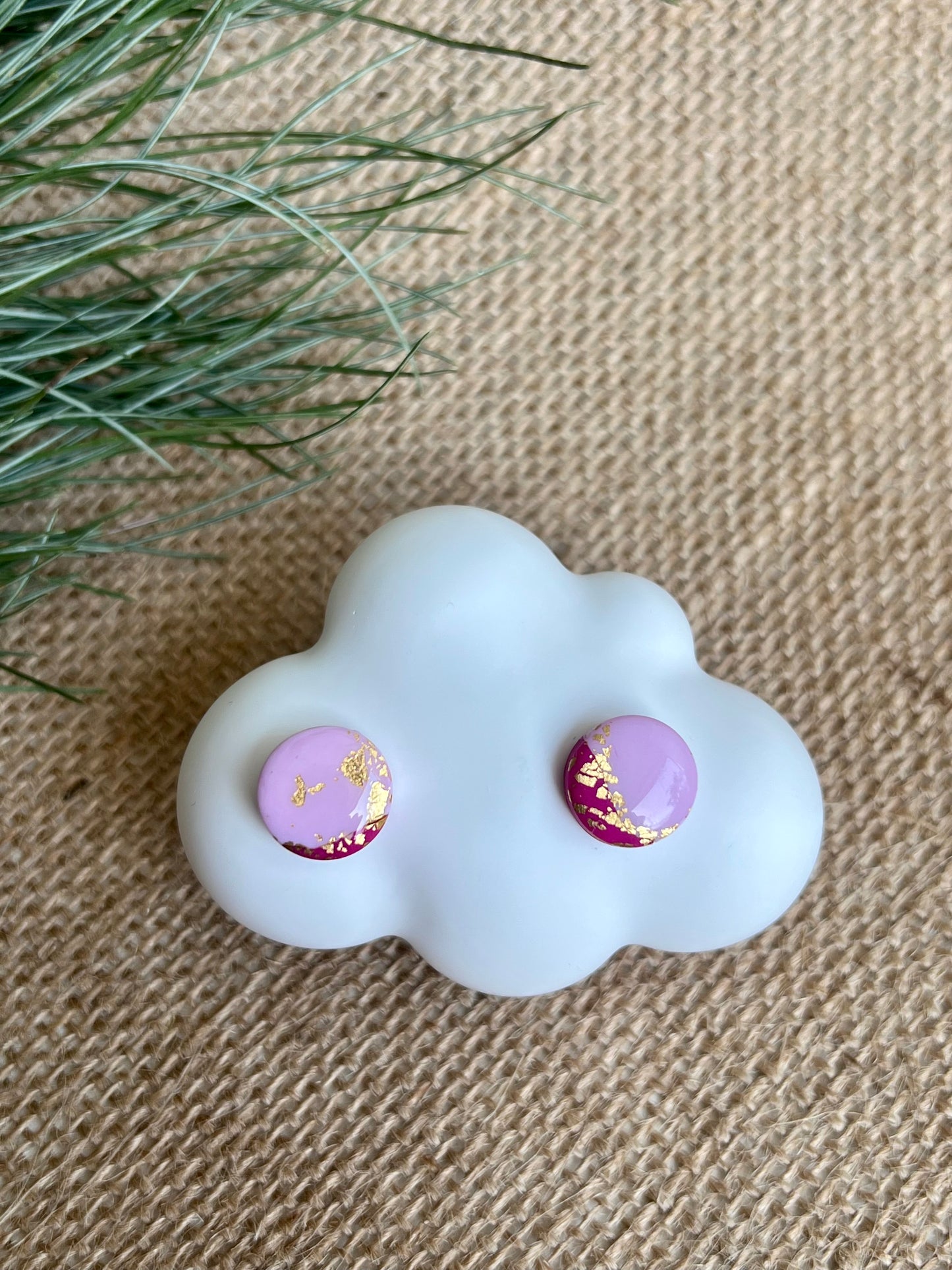 Faux Pink Marble Studs with a Touch of Gold