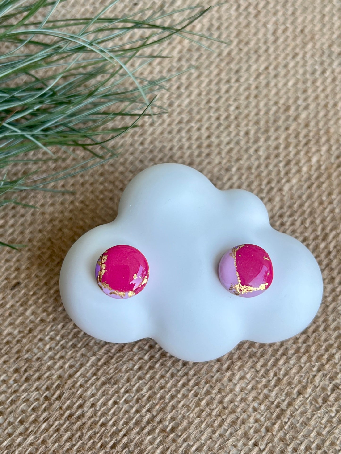 Faux Pink Marble Studs with a Touch of Gold