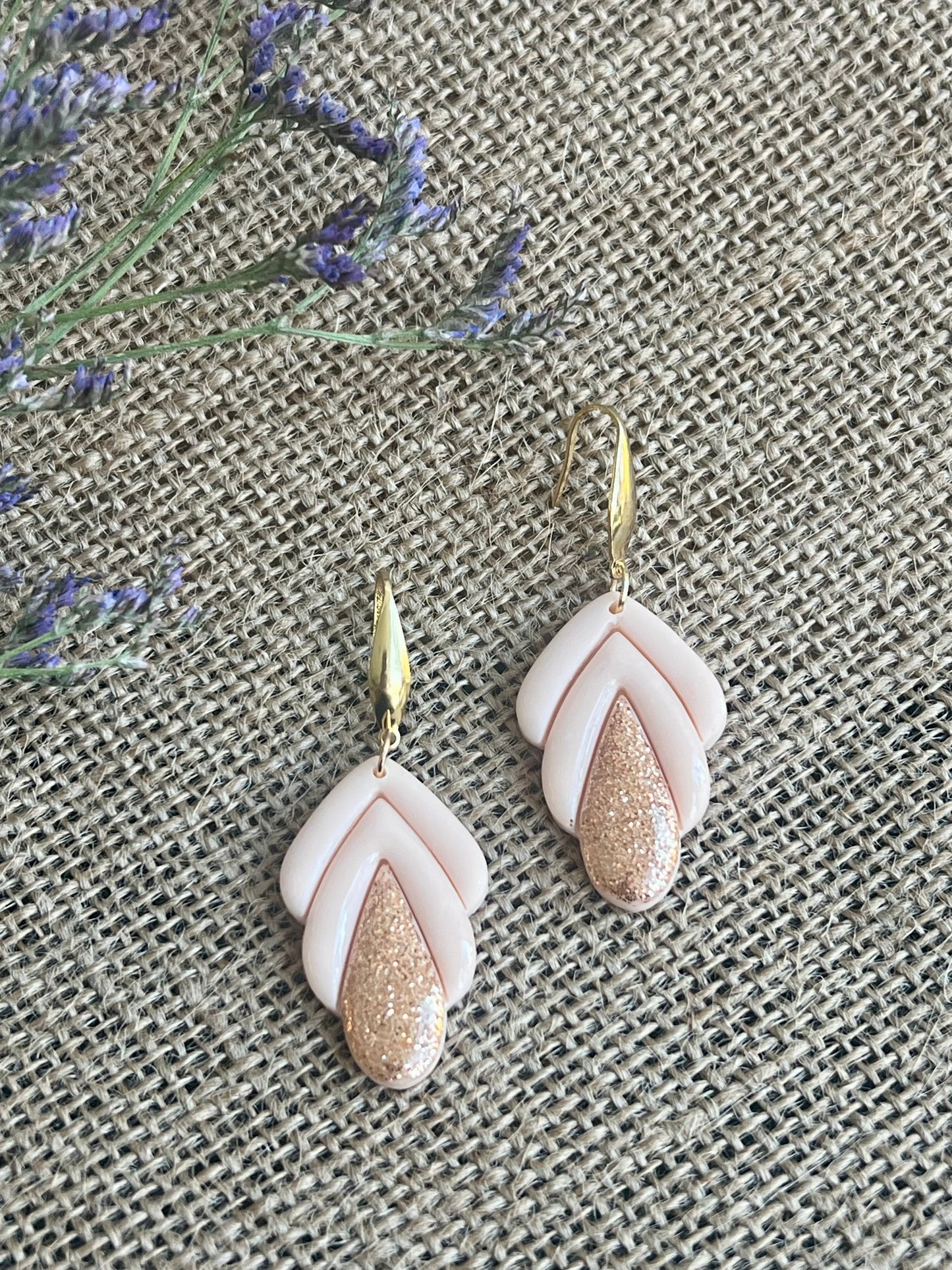 Spring Dangles in Light Peach Color with a Touch of Glitter