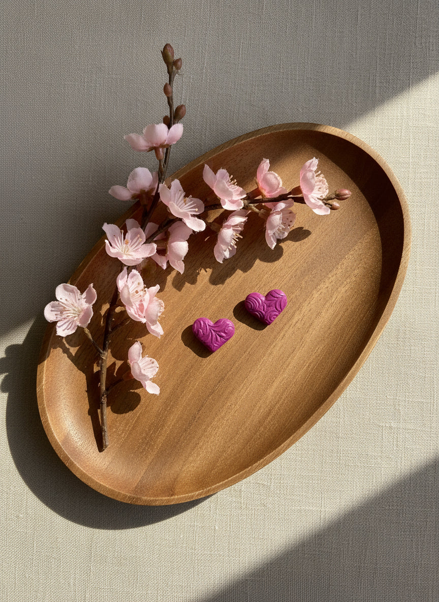 Textured Heart Shape Studs in Plum Color
