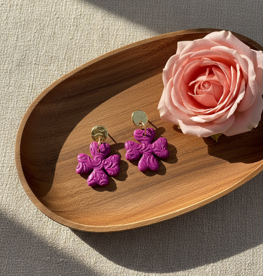 Textured Clovers Dangles in Plum Color