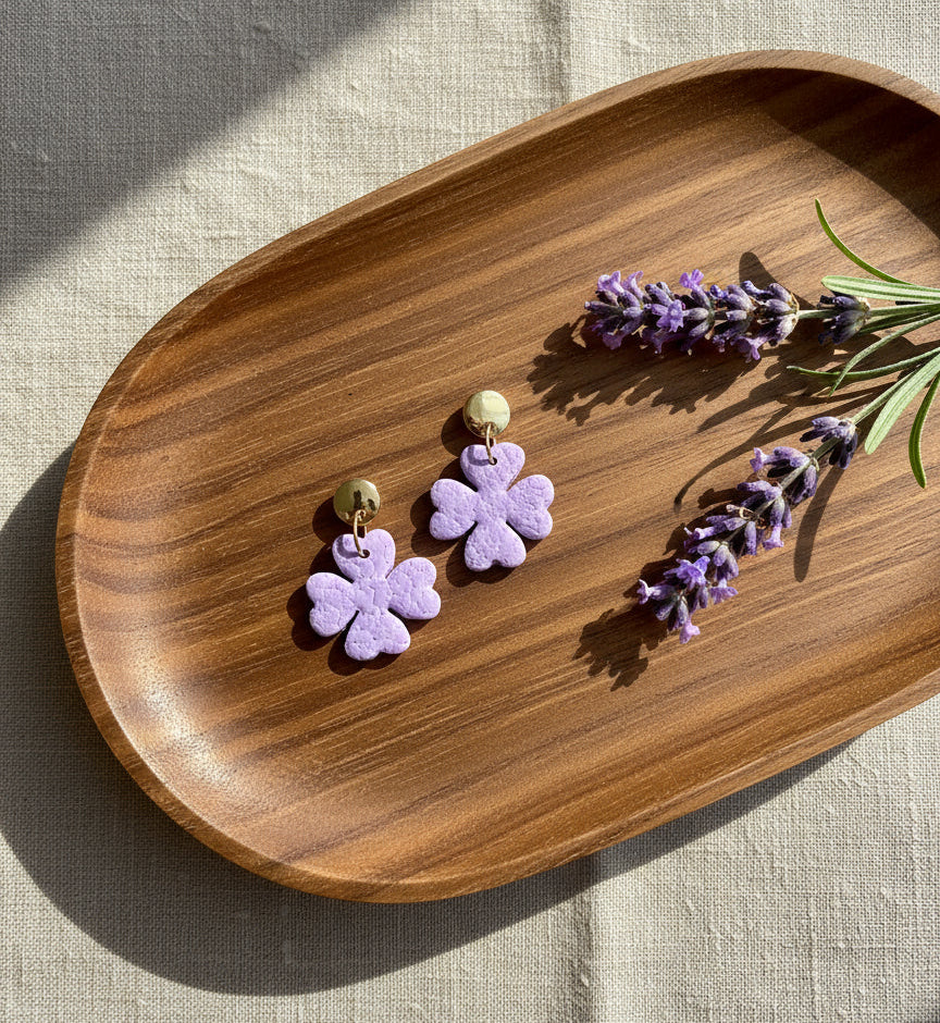 Textured Clovers Dangles in Lavender Blue Color