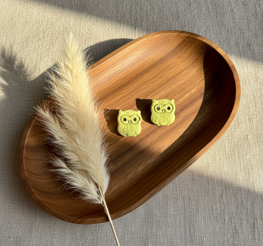 Owls Shape Studs in Olive Green Color