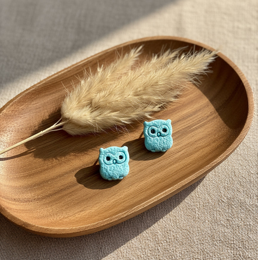 Owls Shape Studs in Light Blue Color