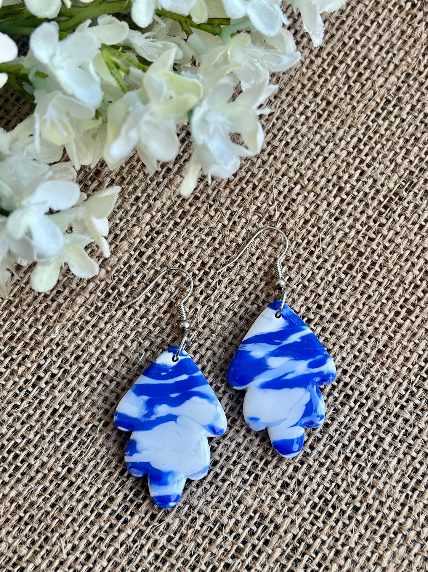 Dangle Earrings in Faux Blue Marble Effects