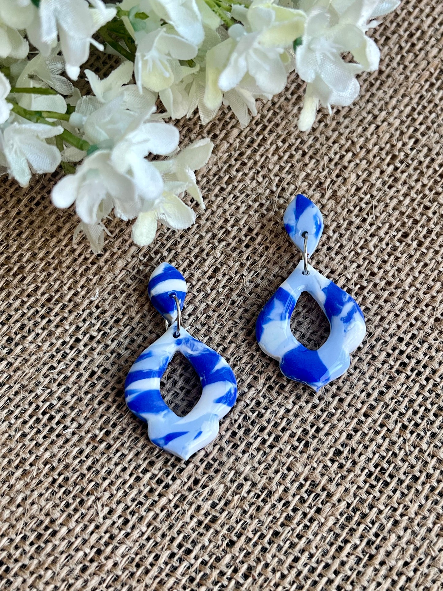 Dangle Earrings in Faux Blue Marble Effects