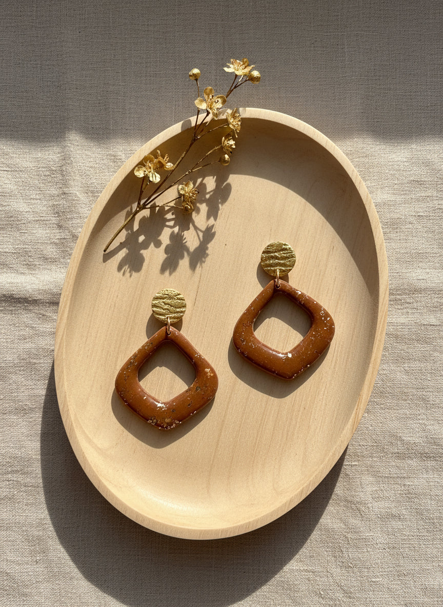 Dangle Earrings in Brown with a Touch of Gold
