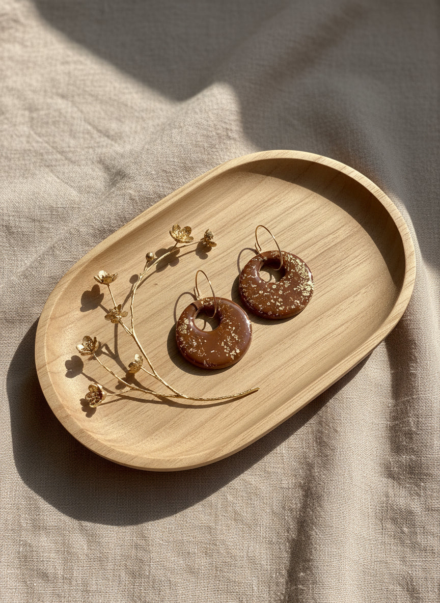 Donut Shape Earrings in Brown with a Touch of Gold