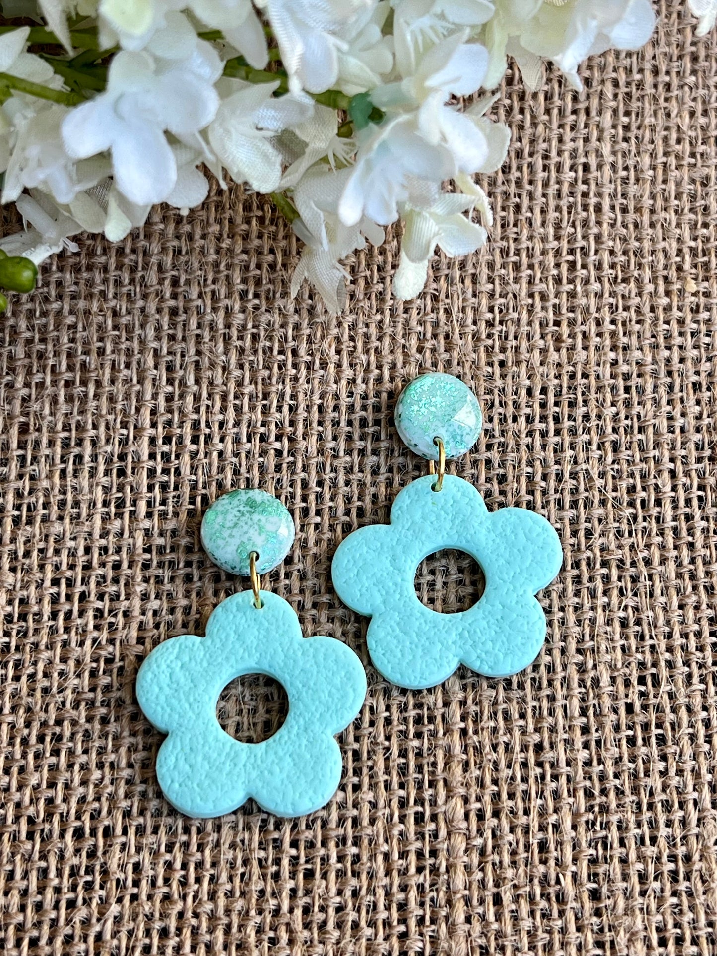 Floral Dangle Earrings in Mint Green