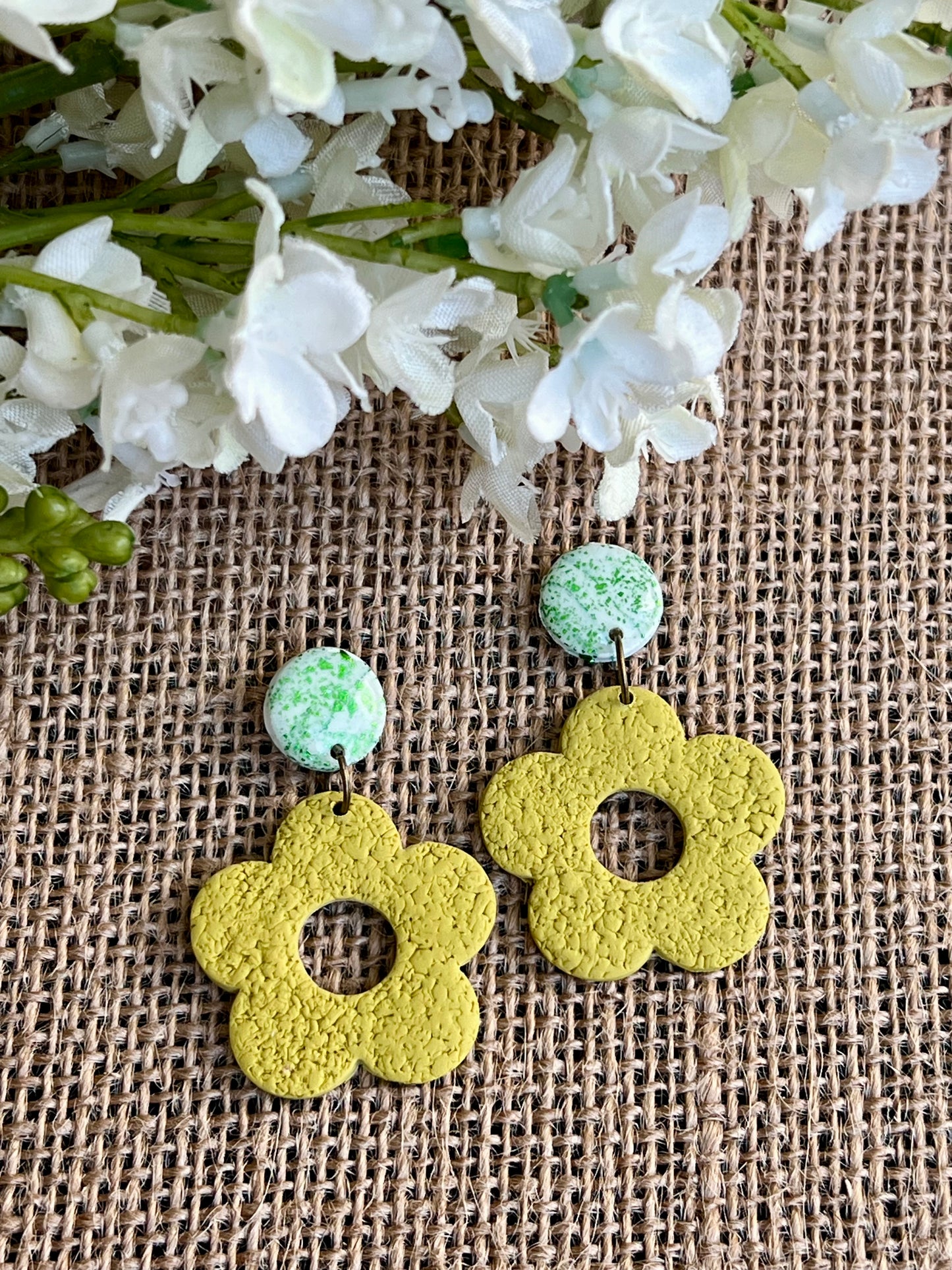 Floral Dangle Earrings in Olive Green