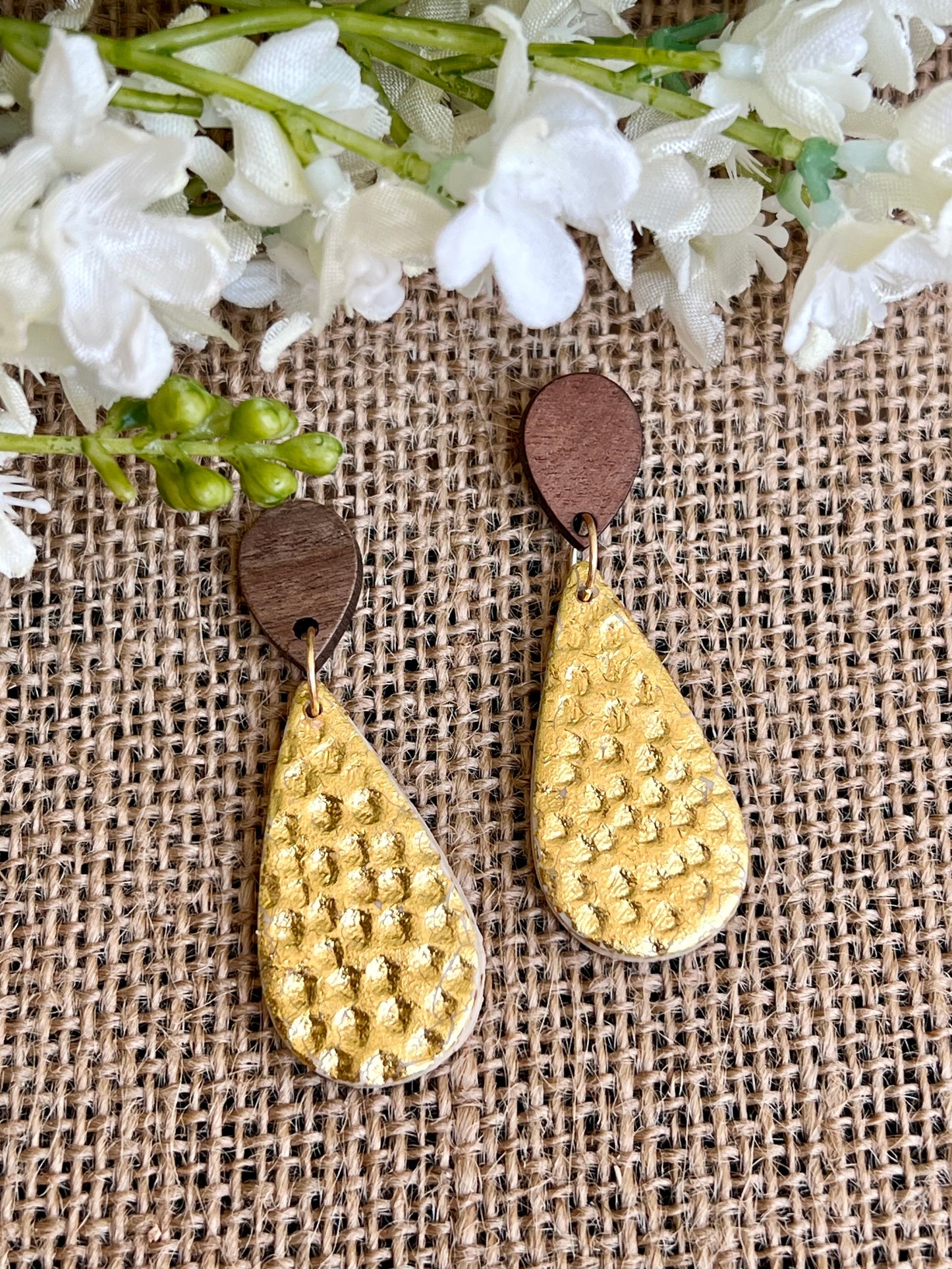 Teardrops Earrings with Hammered Gold Texture