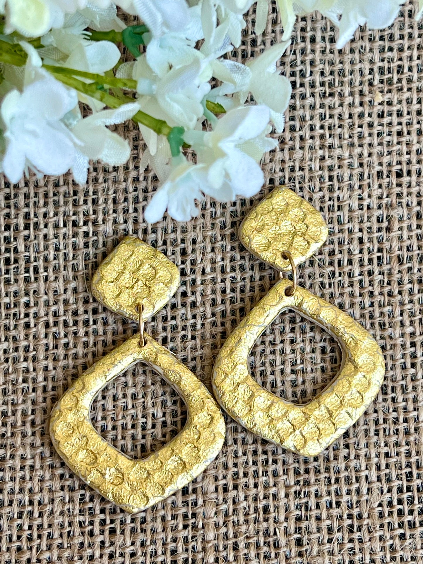 Dangle Earrings with Hammered Gold Texture