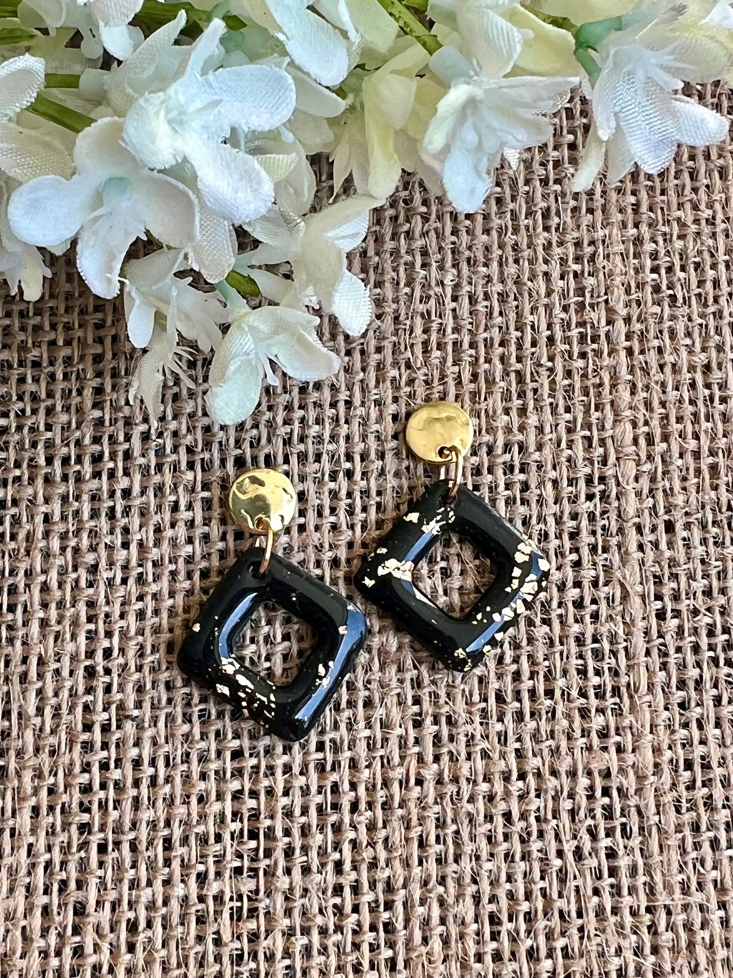 Black Dangle Earrings with a Touch of Gold