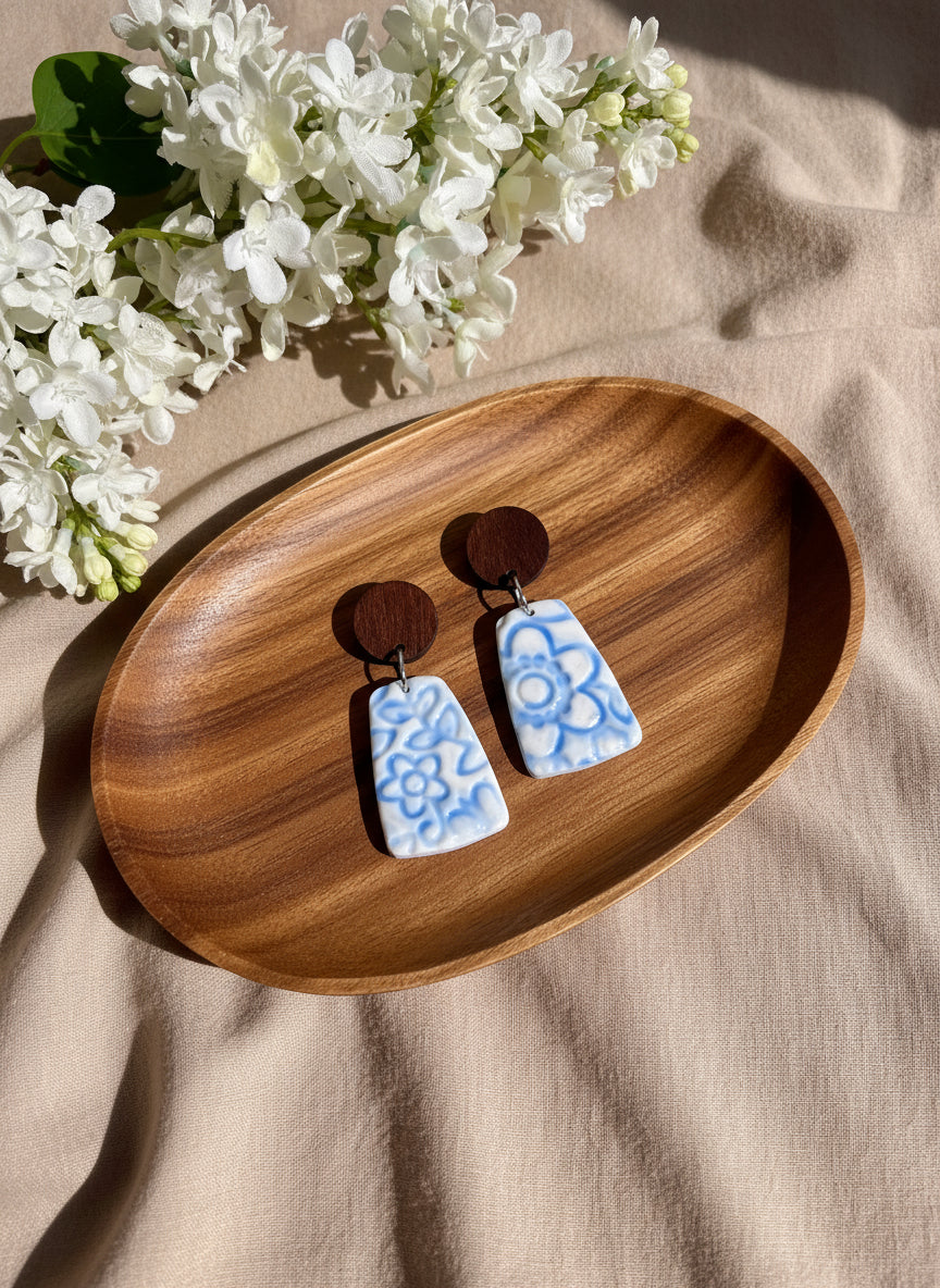 Dangles in Blue with Walnut Wood Studs