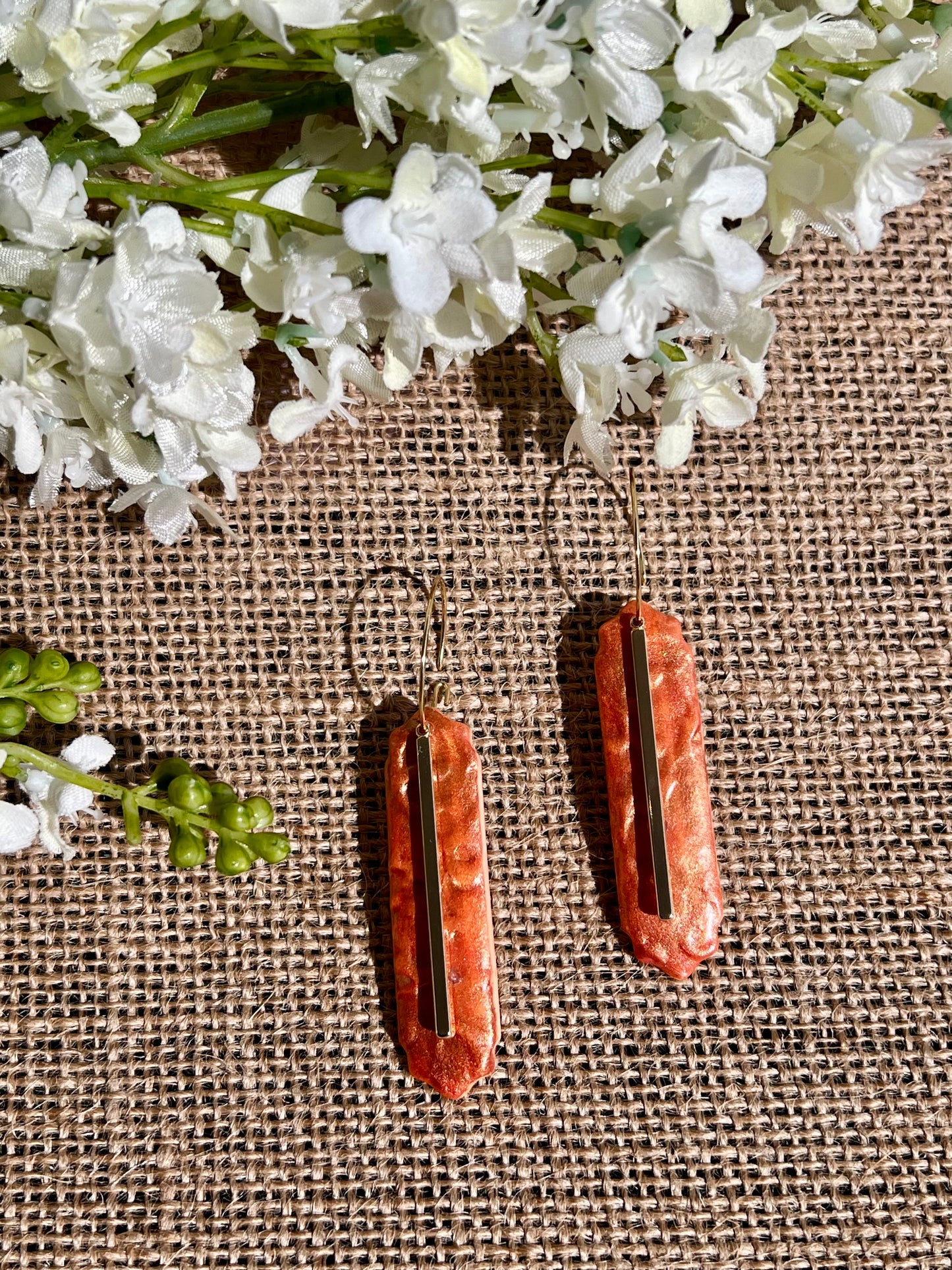 Dark Orange Hoop Earrings with Copper Effect