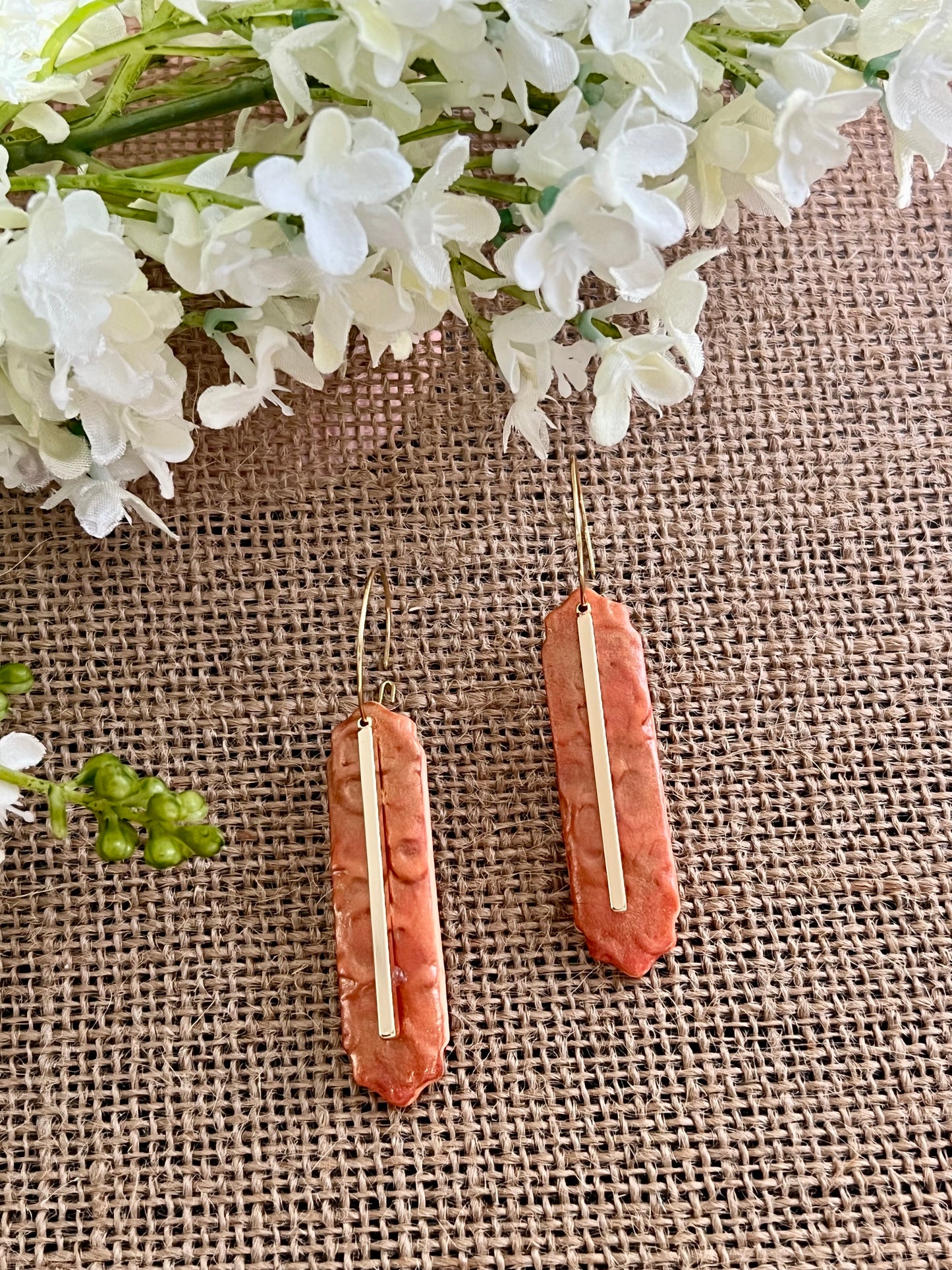 Dark Orange Hoop Earrings with Copper Effect