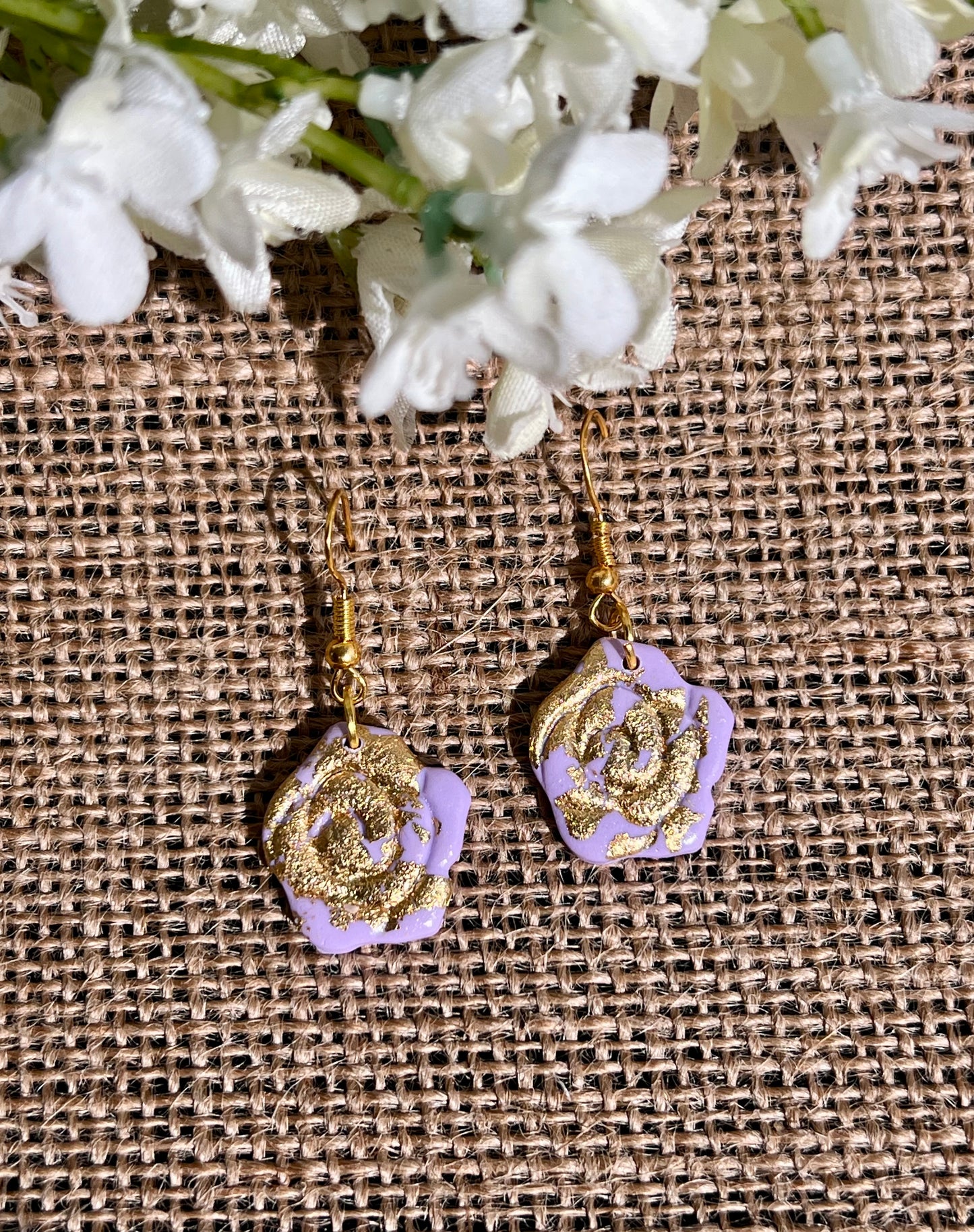 Floral Dangle Earrings in Lavender Blue with a Touch of Gold