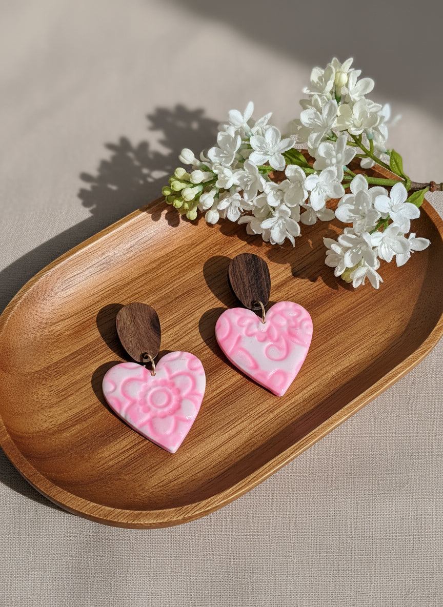 Summer Dangles in Pink with Walnut Wood Studs