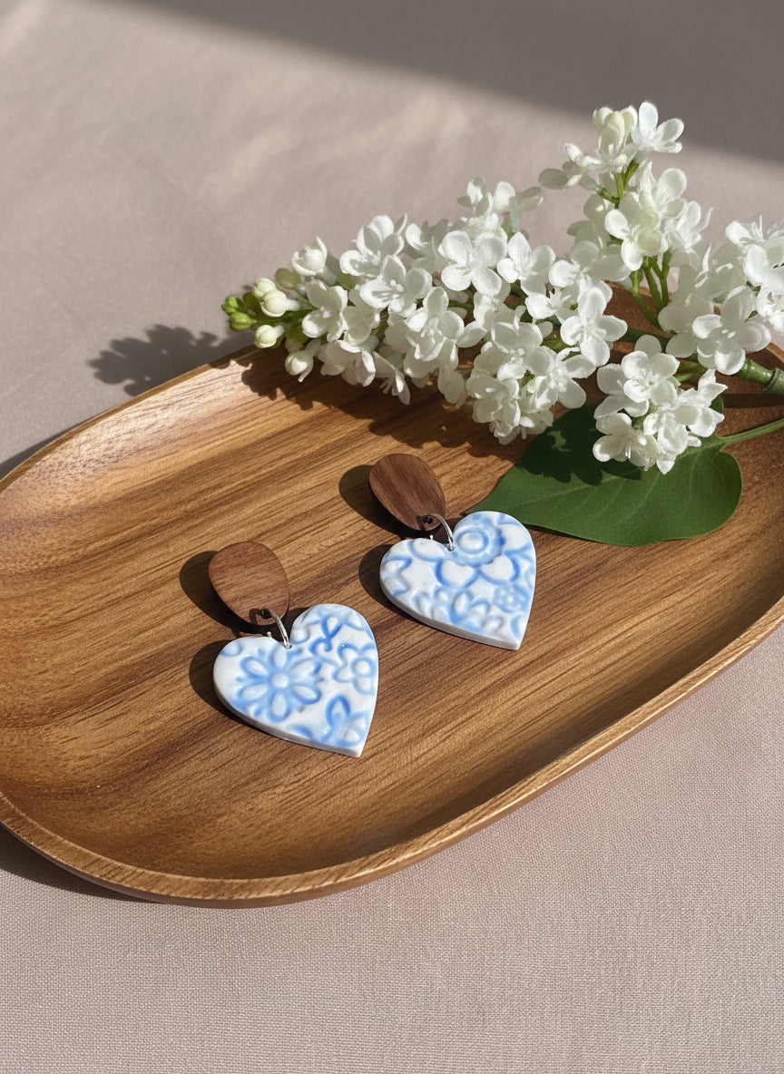 Summer Dangles in Blue with Walnut Wood Studs