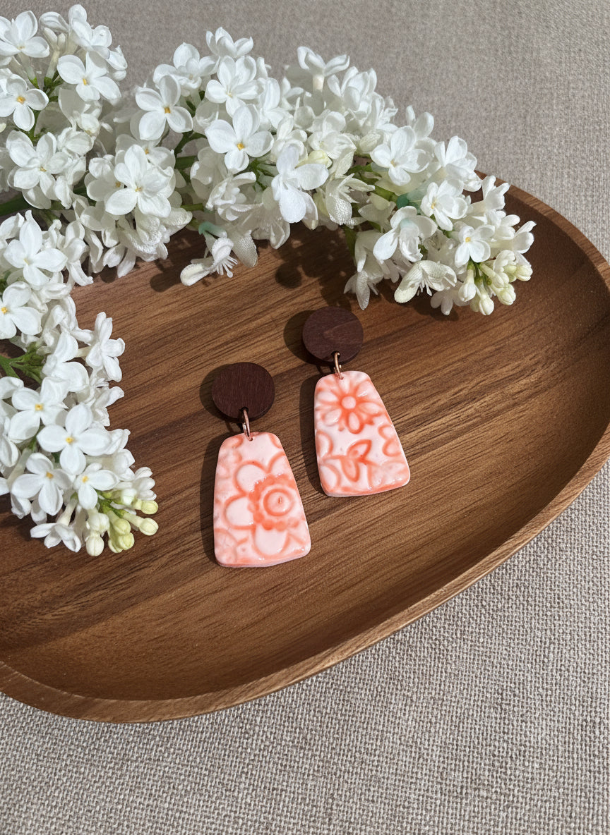 Summer Dangles in Orange with Walnut Wood Studs