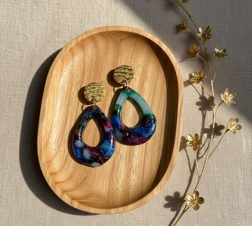 Stella Multi-Colored Marble Dangles with a Touch of Silver Glitter