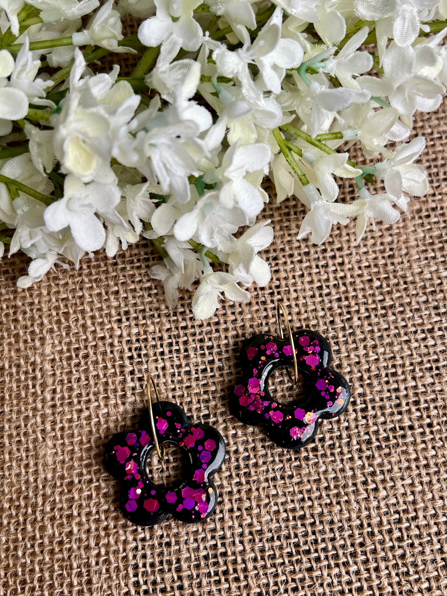 Sparkling Flowers Hoops in Pink