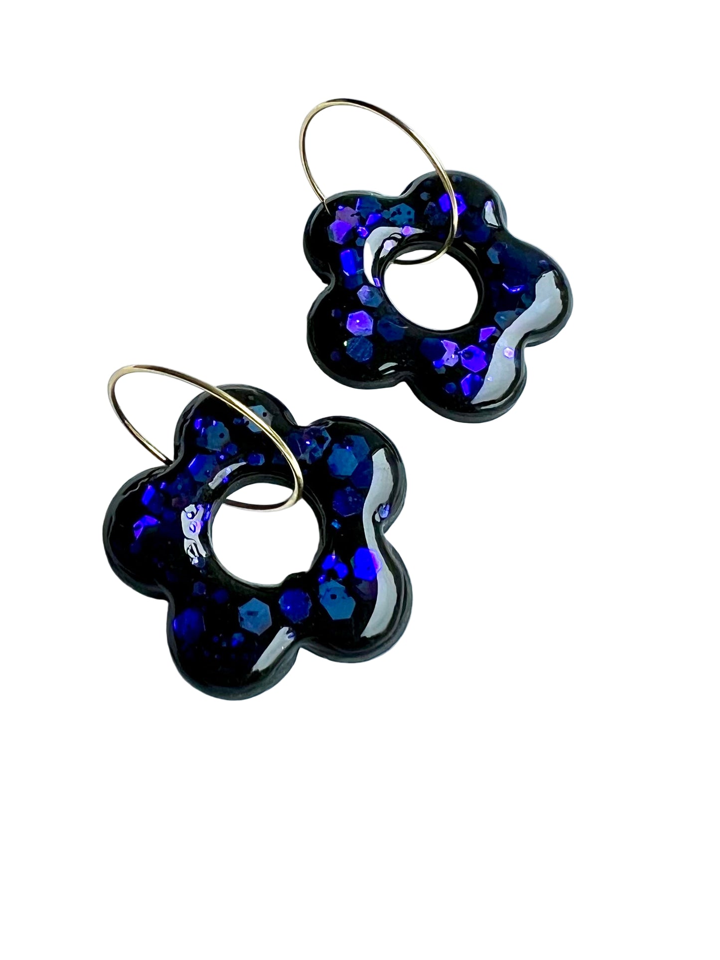 Sparkling Flowers Hoops in Purple