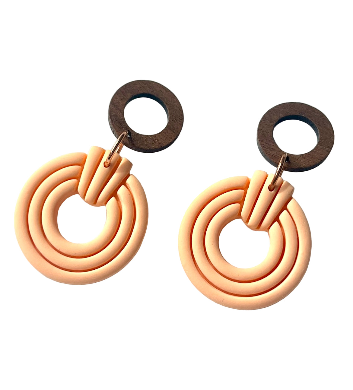 Silvia Dangles in Peach with Walnut Wood Stud