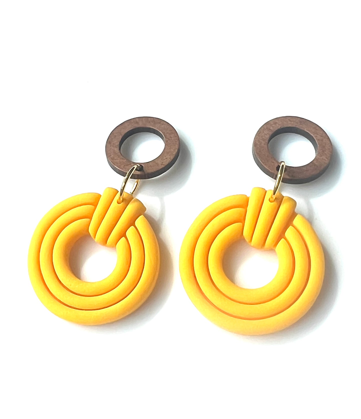 Silvia Dangles in Yellow with Walnut Wood Stud