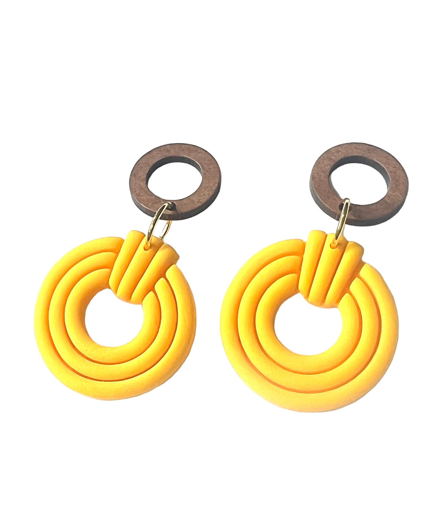 Silvia Dangles in Yellow with Walnut Wood Stud