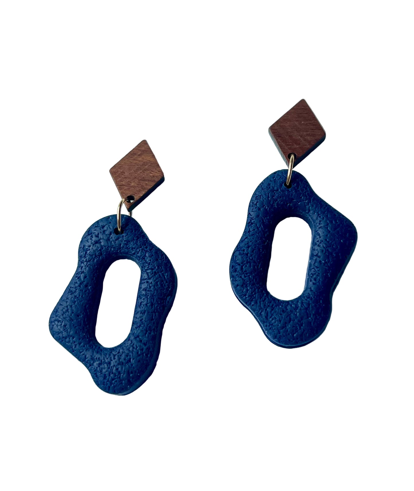 Silvia Dangles in Navy Blue with Walnut Wood Stud