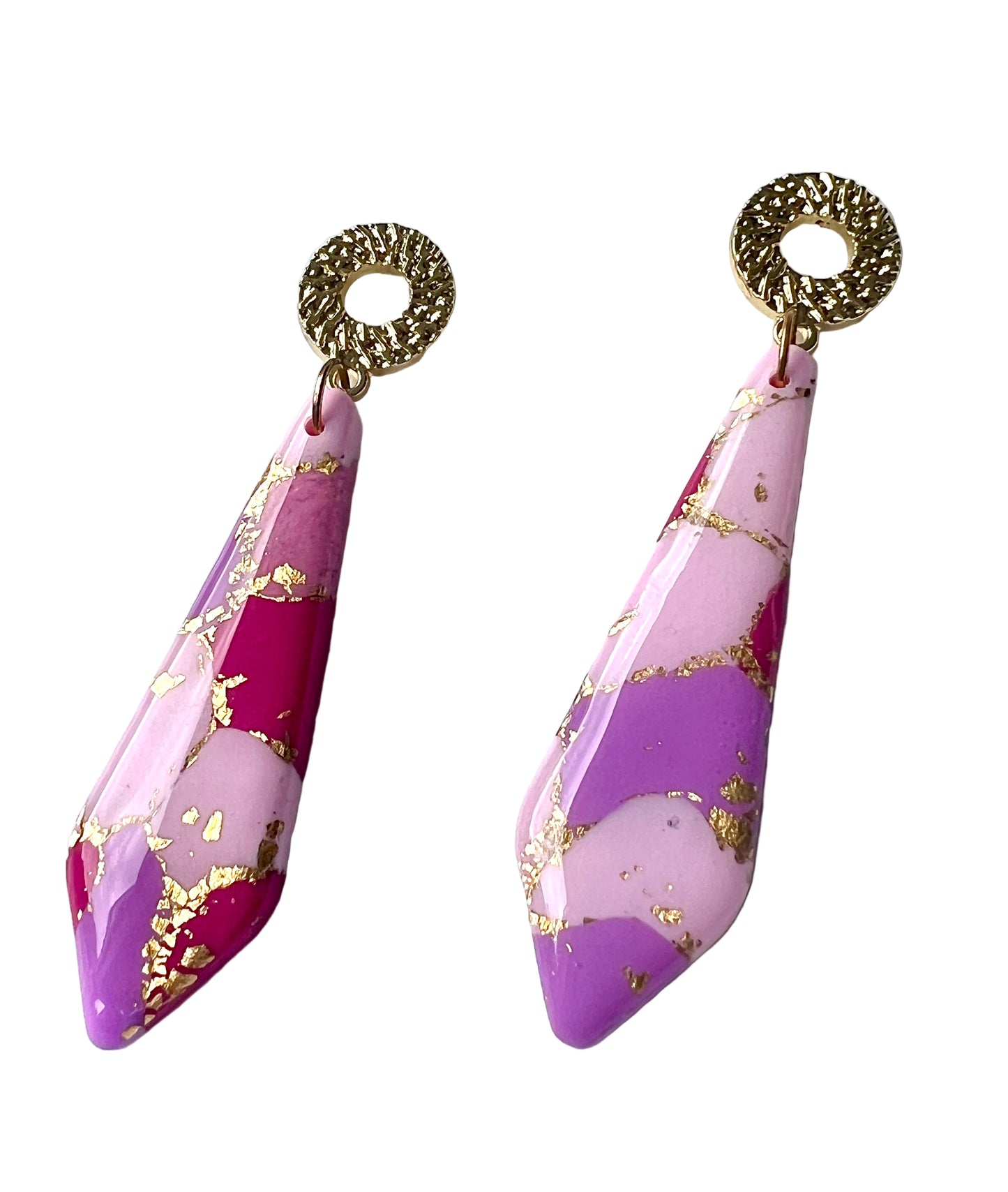Faux Pink Marble Dangles with a Touch of Gold Glitter