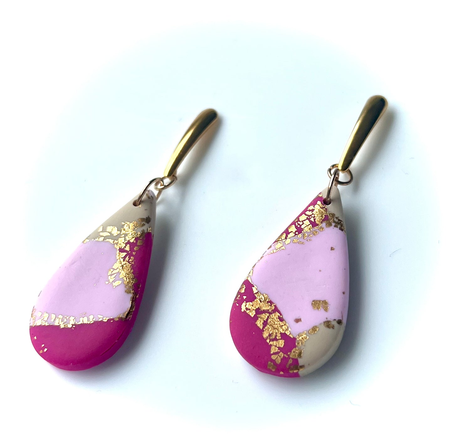 Faux Pink Marble Dangles with a Touch of Gold Glitter