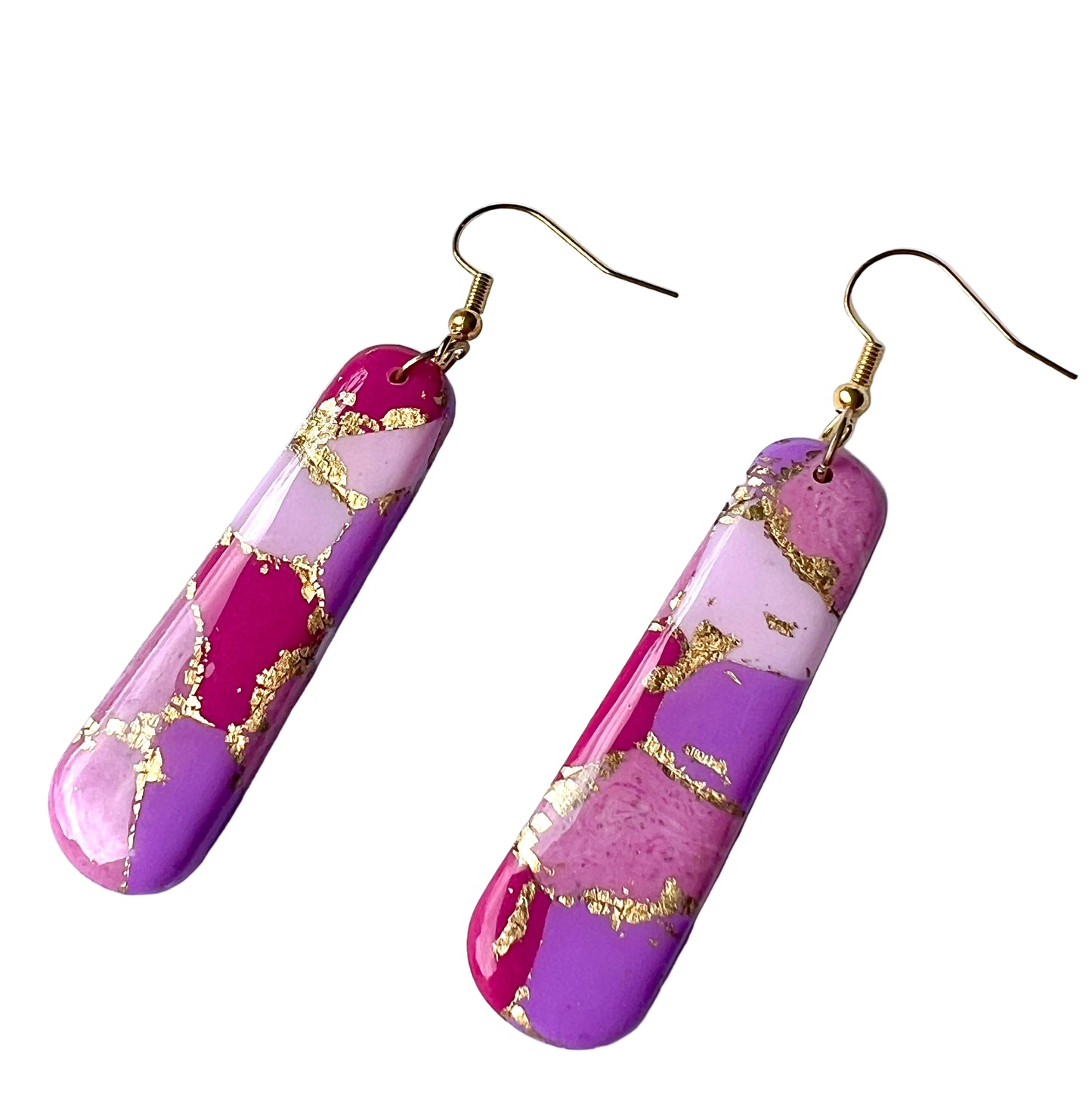 Faux Pink Marble Dangles with a Touch of Gold Glitter