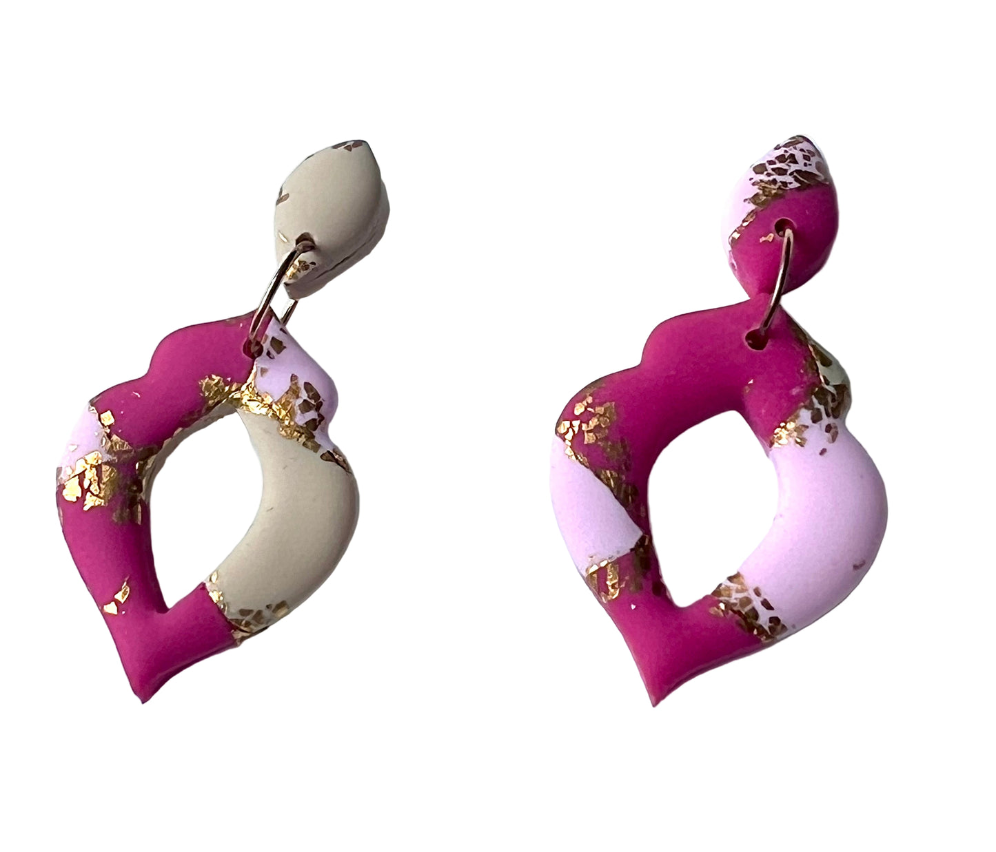 Faux Pink Marble Dangles with a Touch of Gold Glittert
