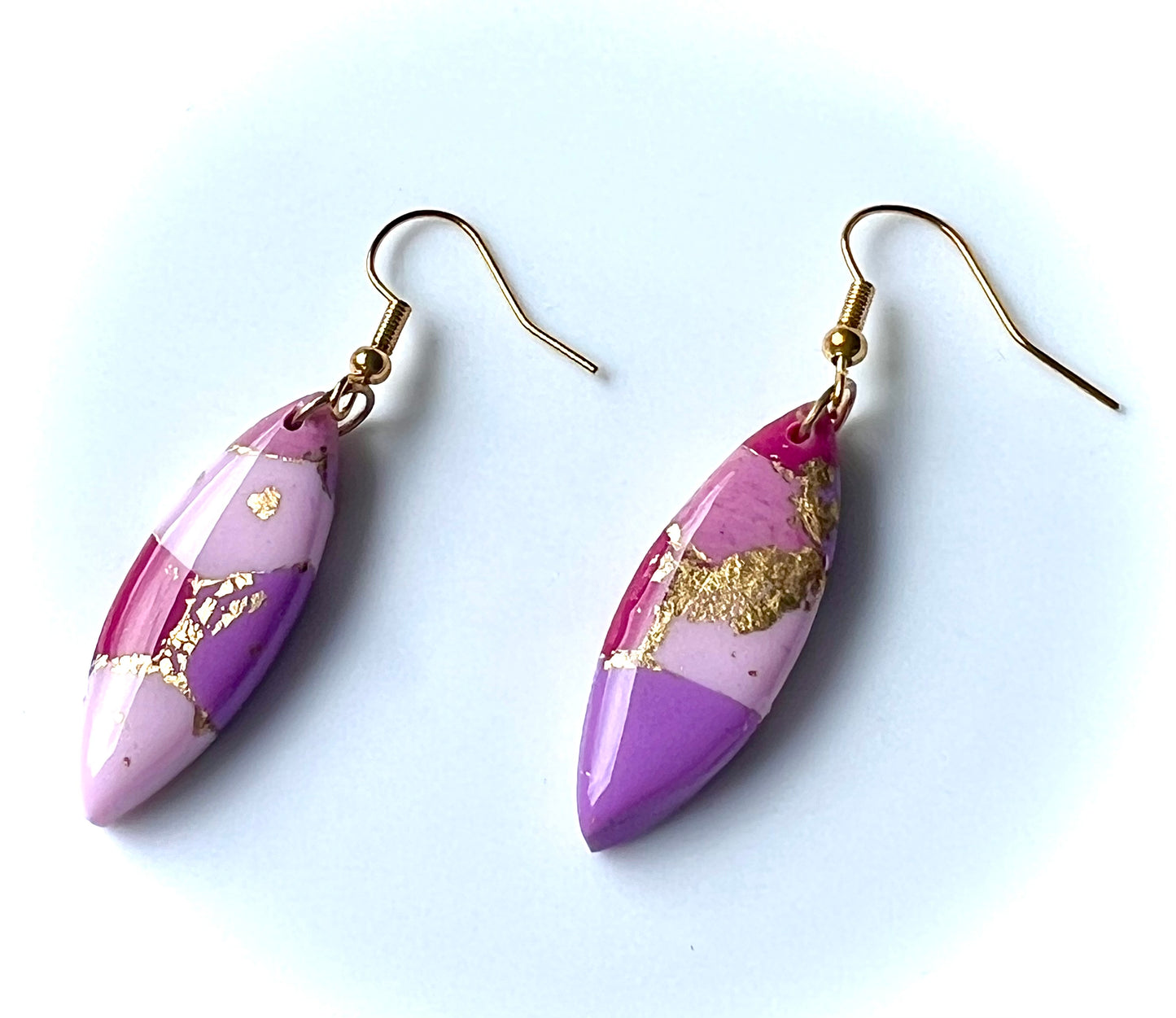 Faux Pink Marble Dangles with a Touch of Gold Glitter