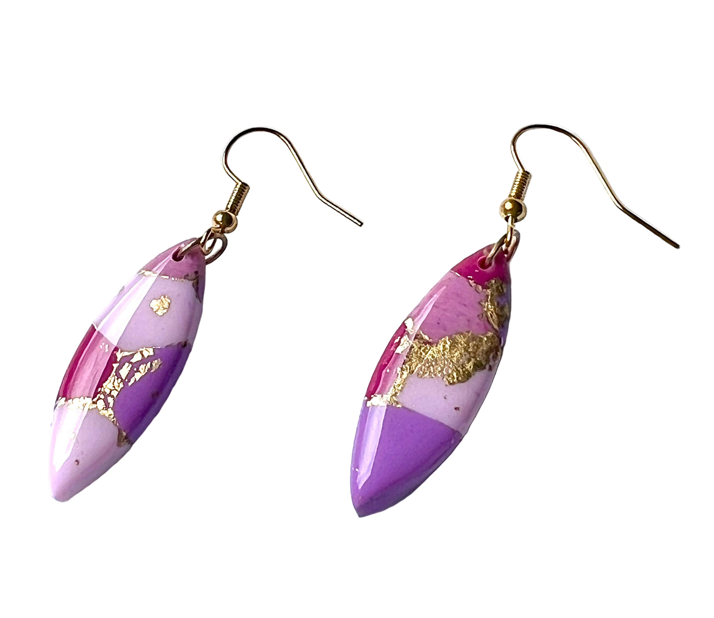 Faux Pink Marble Dangles with a Touch of Gold Glitter