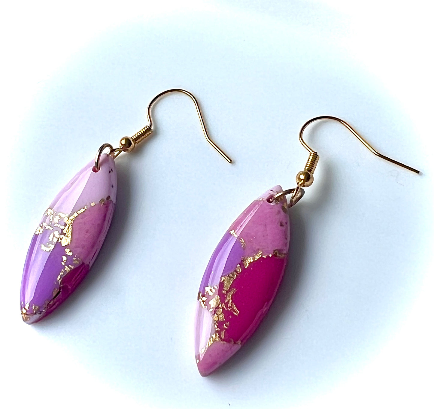 Faux Pink Marble Dangles with a Touch of Gold Glitter