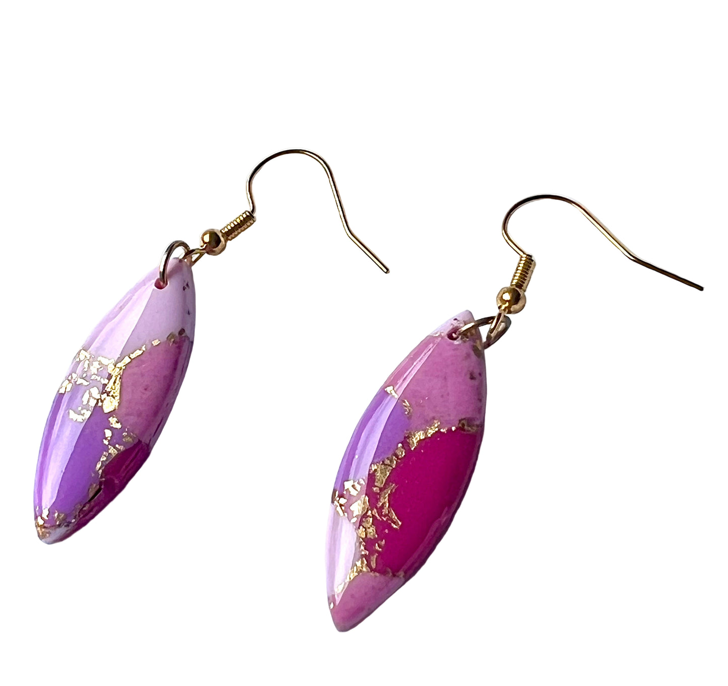 Faux Pink Marble Dangles with a Touch of Gold Glitter