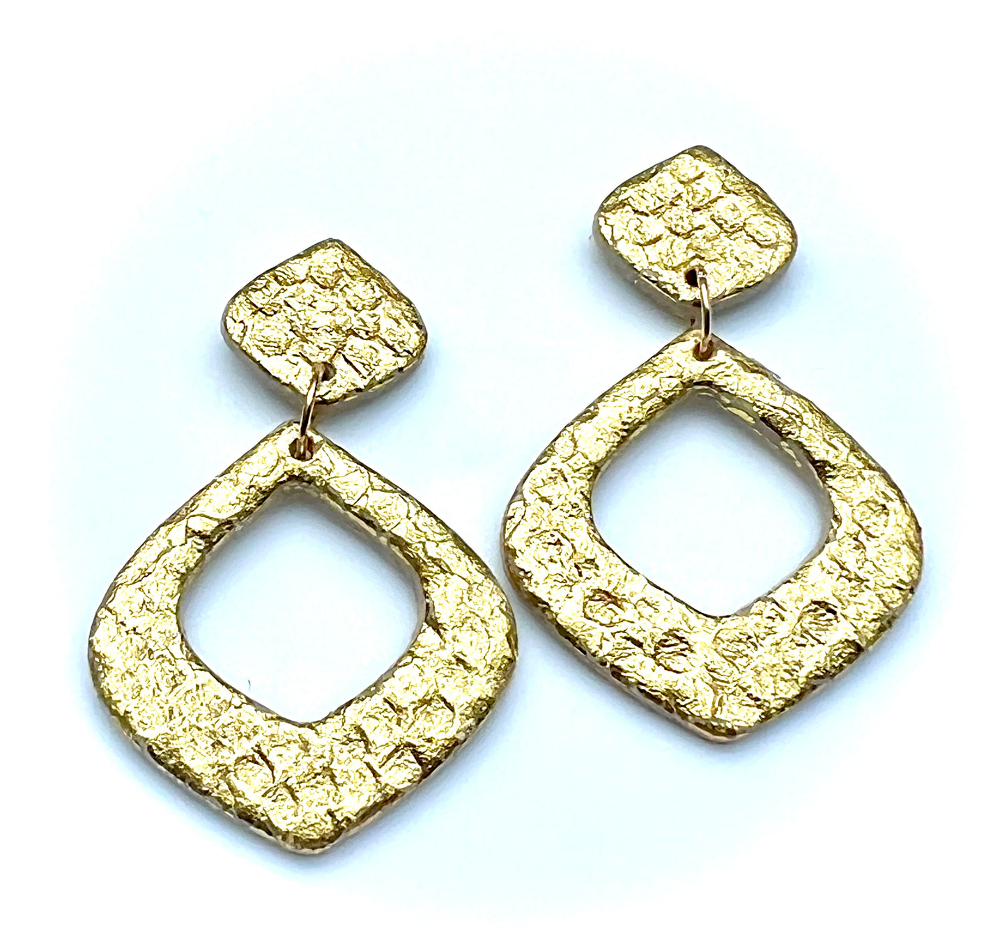 Dangle Earrings with Hammered Gold Texture