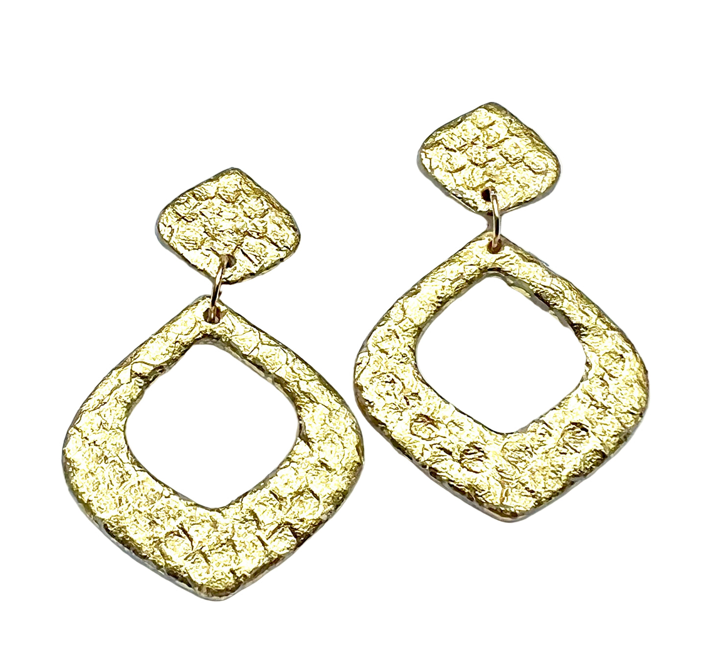 Dangle Earrings with Hammered Gold Texture
