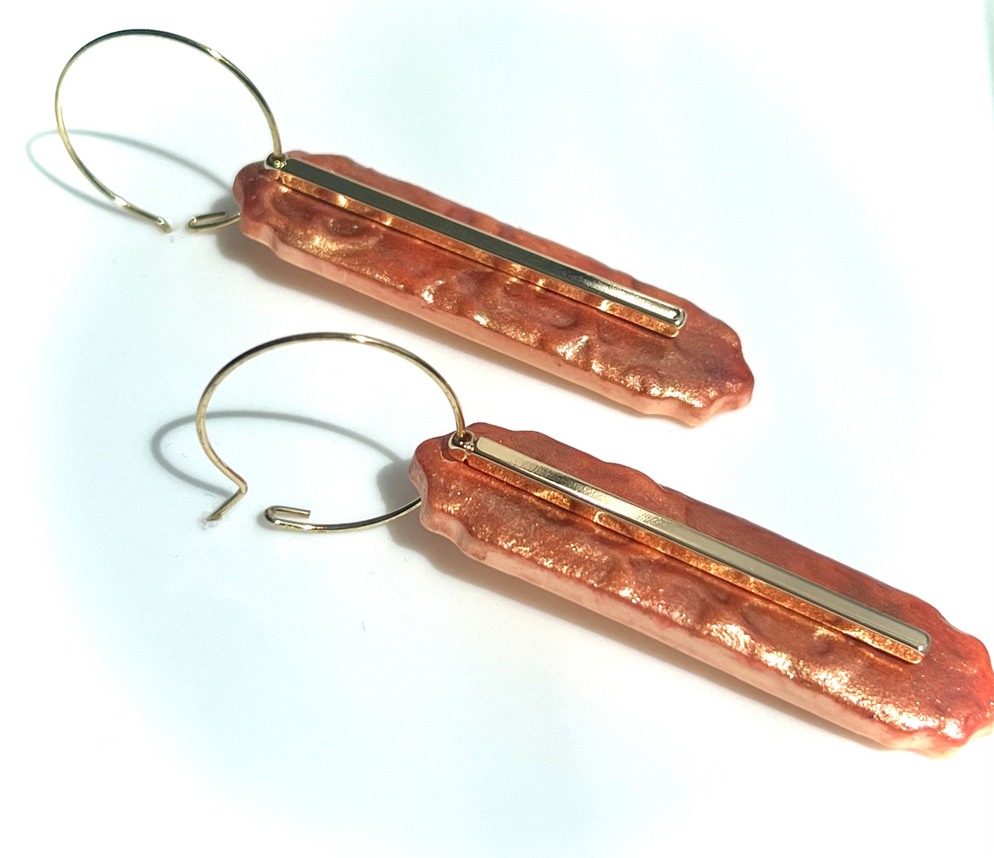 Dark Orange Hoop Earrings with Copper Effect