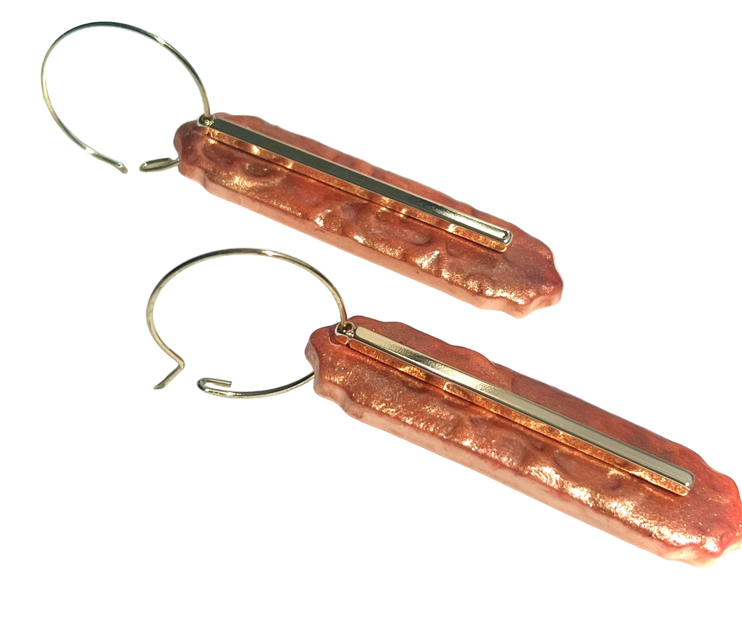 Dark Orange Hoop Earrings with Copper Effect