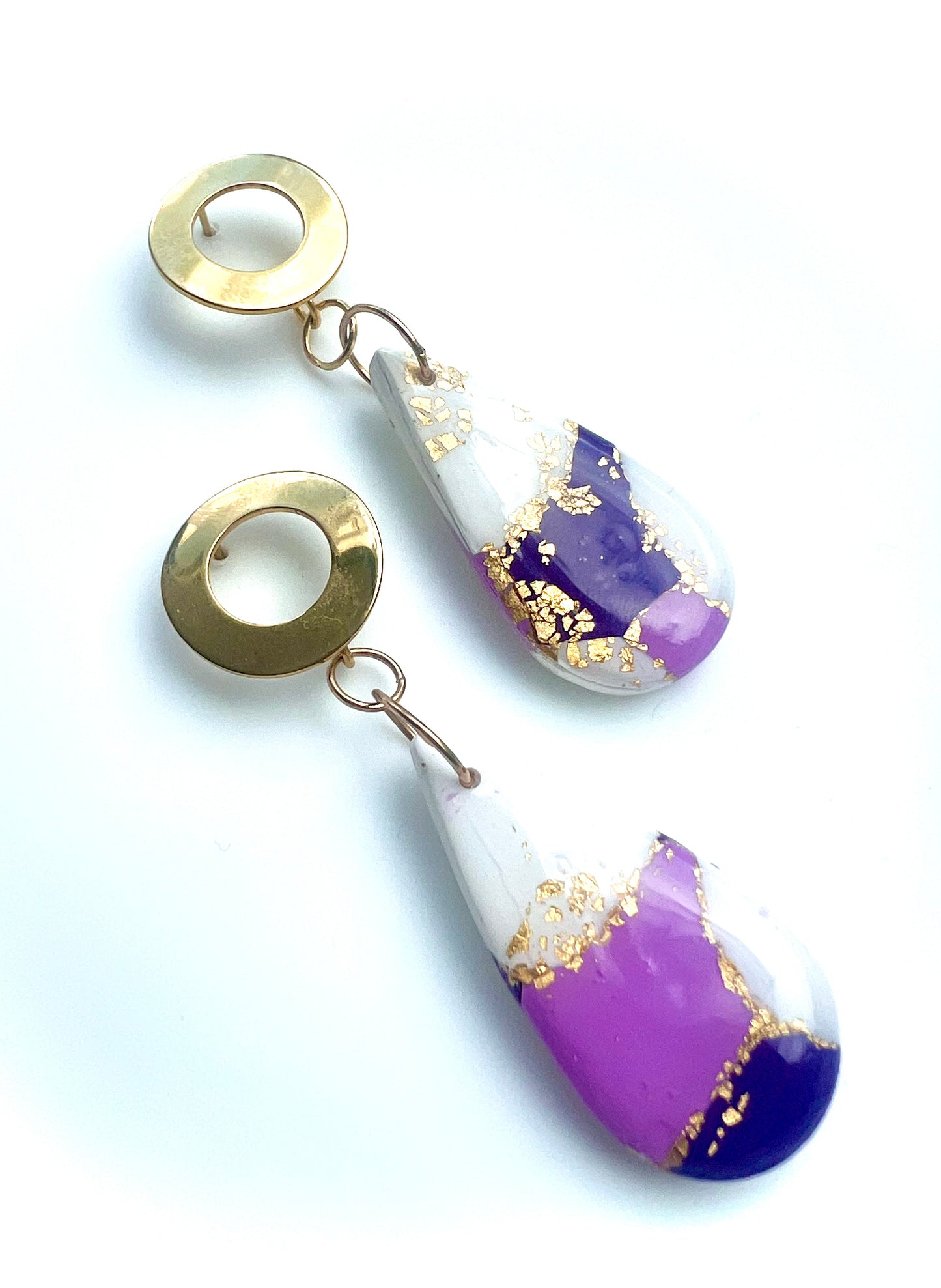 Faux Purple and White Marble Dangles with a Touch of Gold
