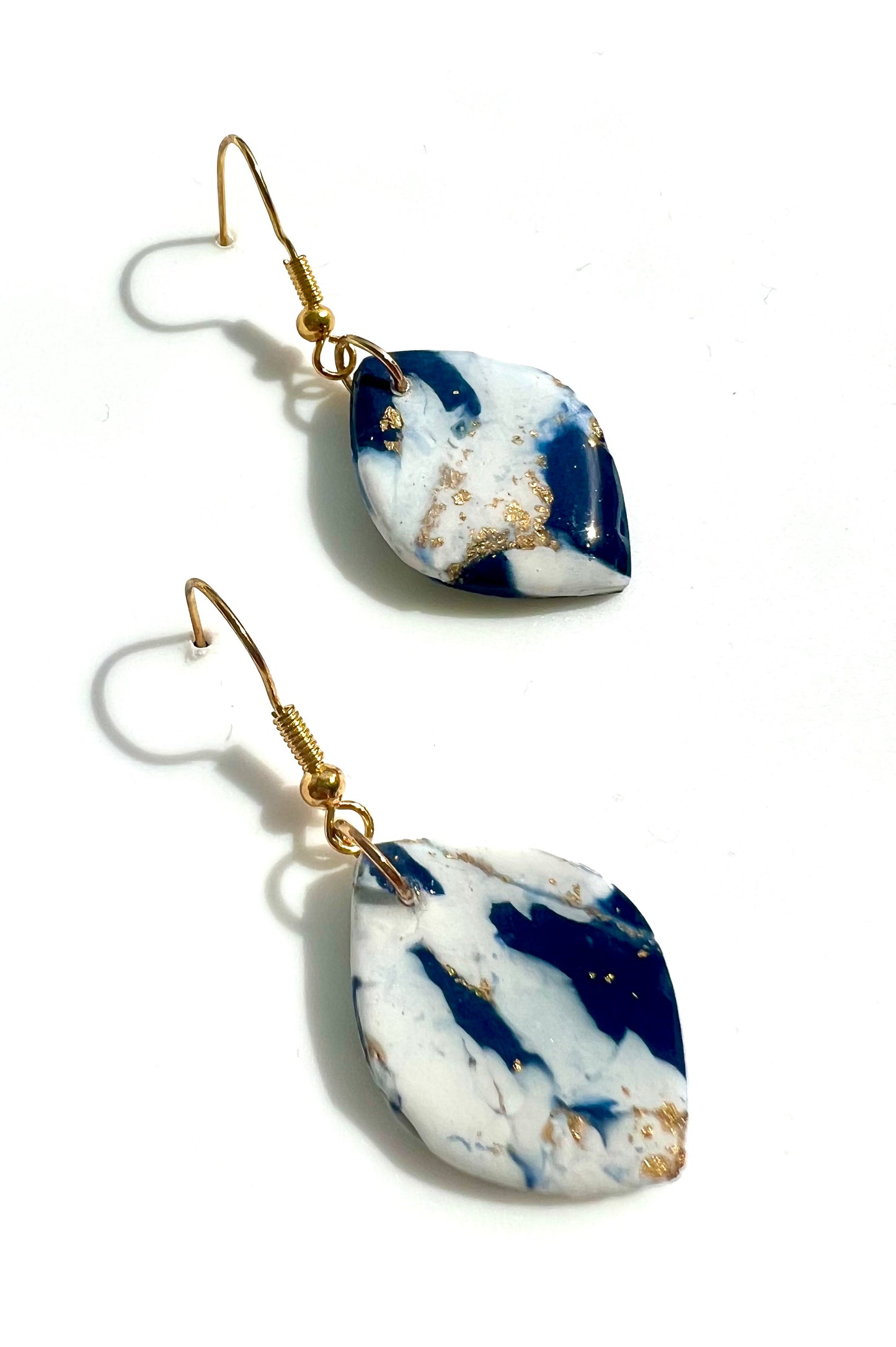 Faux Blue and White Marble Dangles with a Touch of Gold Glitter
