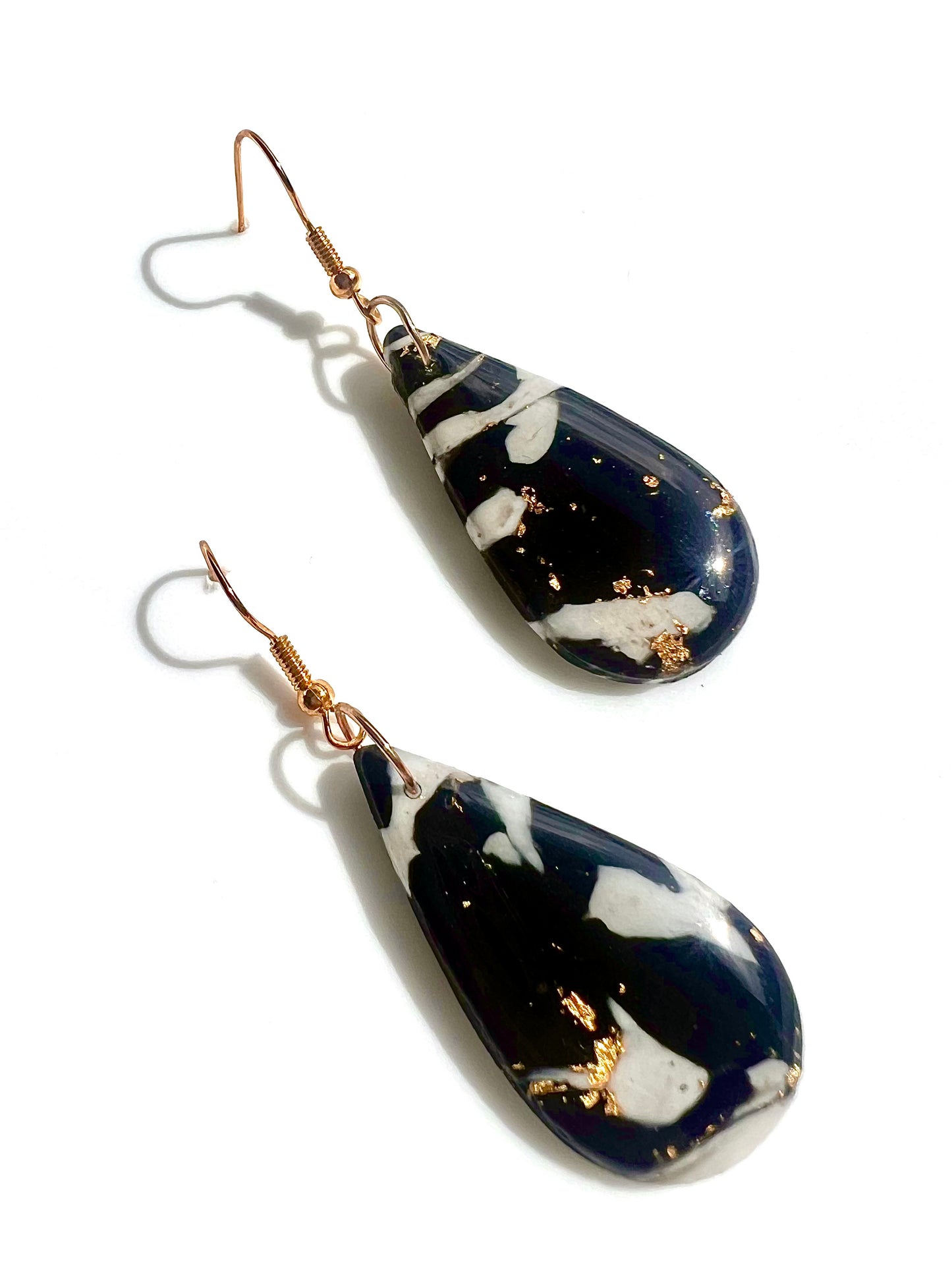 Faux Black and White Marble Dangles with a Touch of Gold Glitter