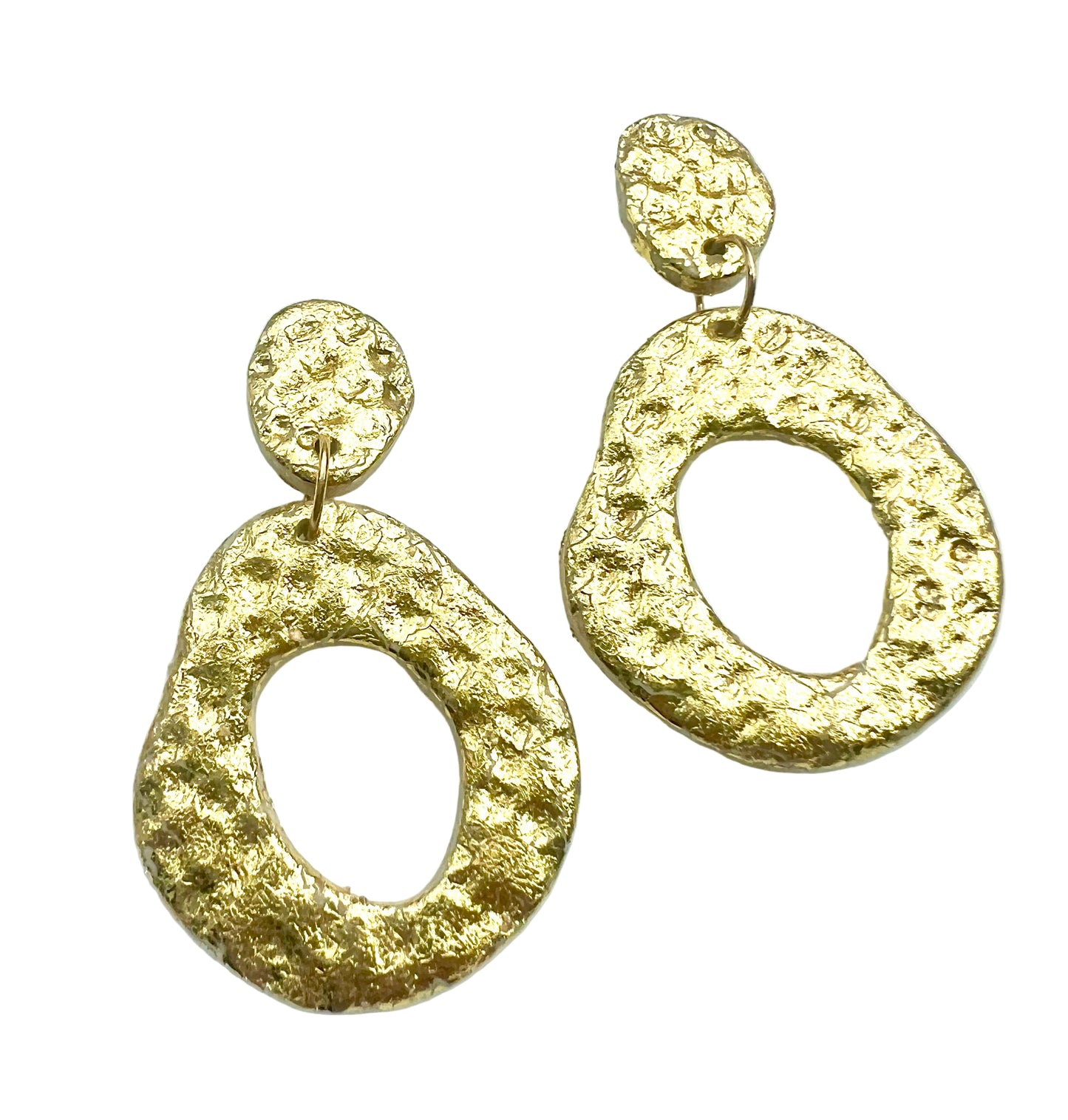 Dangle Earrings with Hammered Gold Texture