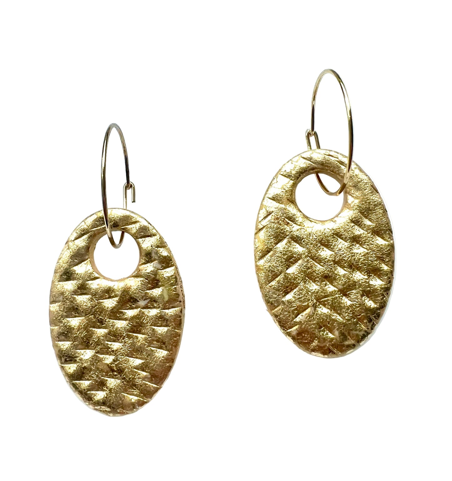 Donut Shape Dangles with Hammered Gold Texture