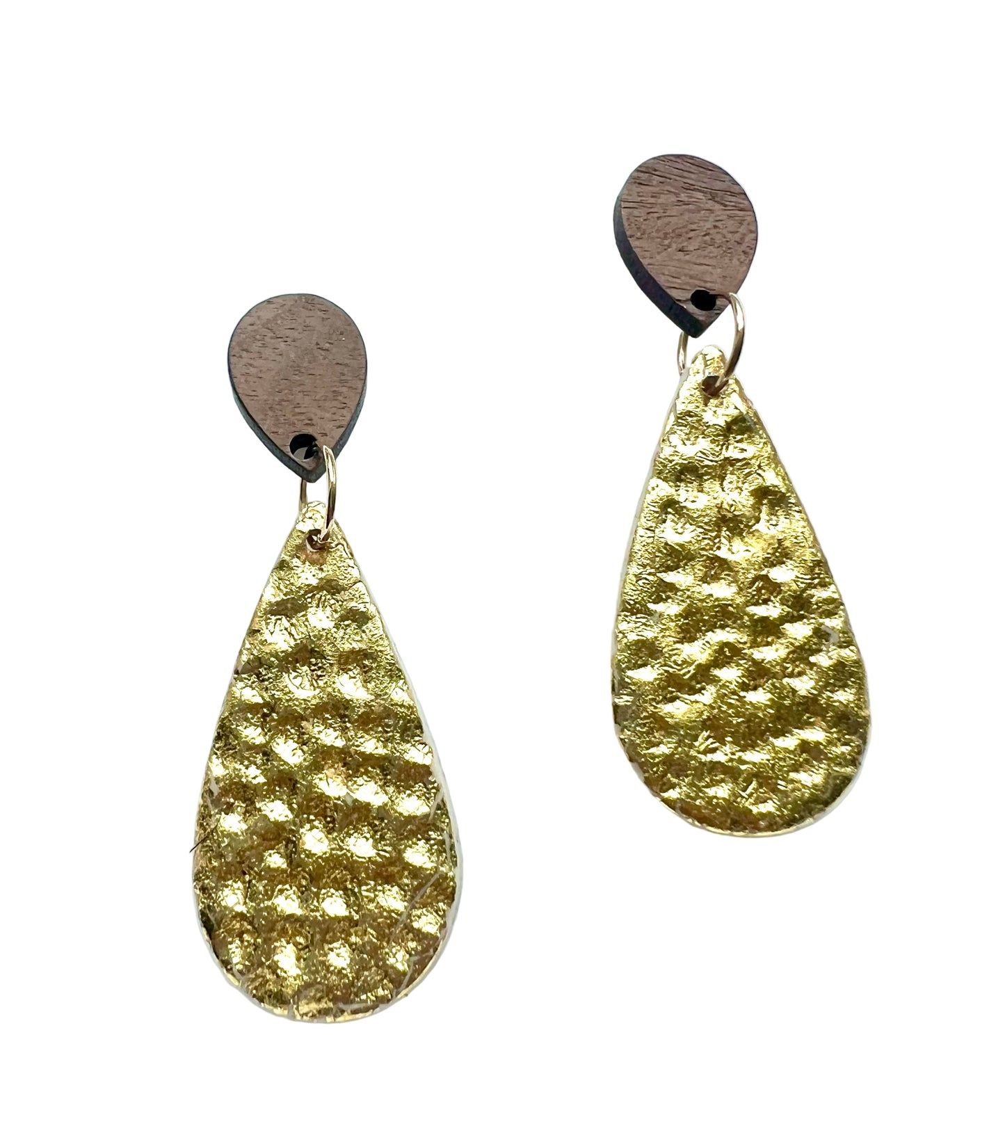 Teardrops Earrings with Hammered Gold Texture